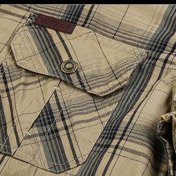 Men’s summer 100% cotton plaid short-sleeve shirt, breathable skin-friendly fabric, turn-down collar + double chest pockets design, suitable for commuting to work and everyday casual wear Men’s summer 100% cotton plaid short-sleeve shirt, breathable skin-friendly fabric, turn-down collar + double chest pockets design, suitable for commuting to work and everyday casual wear
