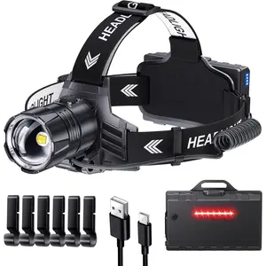 990000 Lumen Rechargeable LED Headlamp, 60H Long Lasting  Life  Lamp with 5 Modes & IPX7  & Zoomable, 120? Adjustable Headlamps for Adults, Camping, Hardhat, Outdoor