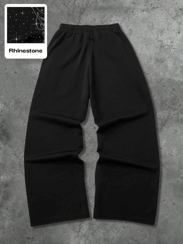 Men's Street Style Straight Leg Sweatpants, Design Sense American Fashion Rhinestone Embroidery, Unisex Casual Pants for Daily Wear, Casual Sporty Trousers Men's Street Style Straight Leg Sweatpants, Design Sense American Fashion Rhinestone Embroidery, Unisex Casual Pants for Daily Wear, Casual Sporty Trousers