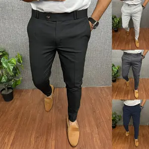Men's new triangle extended waistband solid color casual formal slim-fit four-season trousers Gift