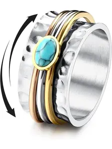 Stainless Steel Spinner Rings, Fidget Band Rings, Moon Star Flower Butterfly Anxiety Rings for Women Men, Statement Rings