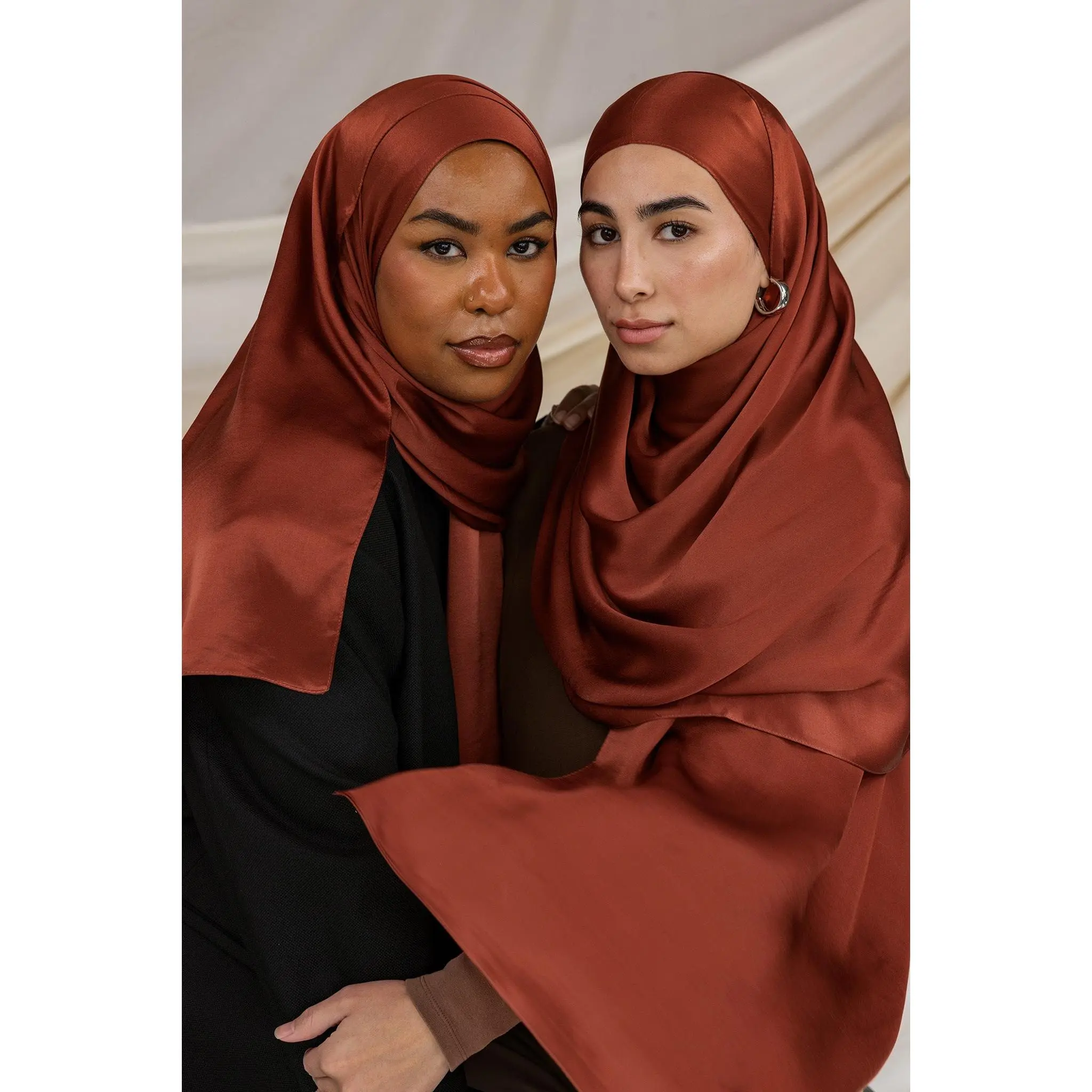 VELA Women's Royal Amber Solid Silk Satin Hijab, Luxurious High-Shine Square Hijab Shape Head Scarf, Modest Evening Wear Wrap, Hand Wash Only