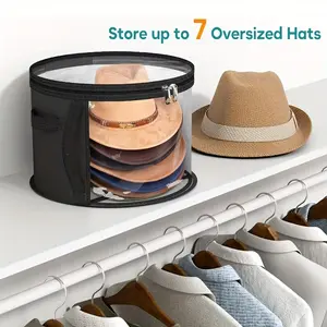 2-Piece New Minimalist Clear Fashion Hat Storage Organizers, Hat Organizer Essential, Beach Hat Storage Bags, Stackable Round Brim Hat Storage Pouches, Clear Visible Clothes Storage Baskets with Portable Zipper & Handle