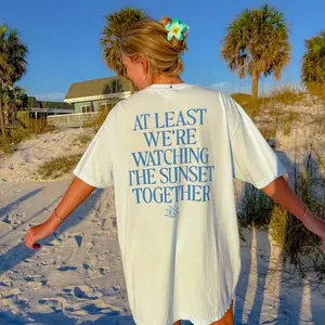 Atleast were watching the Sunsets together Shirt, Summer Vacation Shirt, Beachy Tshirt, Trendy Shirt, Preppy Clothes, Oversized Tee, Indie Retro, Beach Aesthetic Shirt Casual Oversized Cotton Shirt for the Beach Comfort Fabric