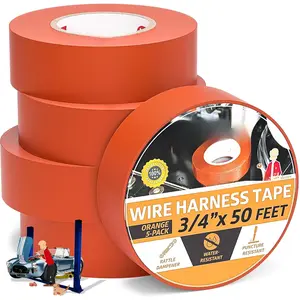 Wire Harness Tape Orange 5-Pack, 3/4 Inch x 50  High Temp Wiring Loom Harness Tape, Self-Adhesive Felt Cloth Electrical Tape for Automotive Engines, Noise Dampening, and  Protection