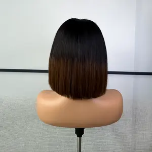 5x5 Bone Straight Ombre Brown Color Short Bob HD Lace Front Glueless Wigs 250% Density 100% Raw Vietnamese Hair Human Hair Wigs