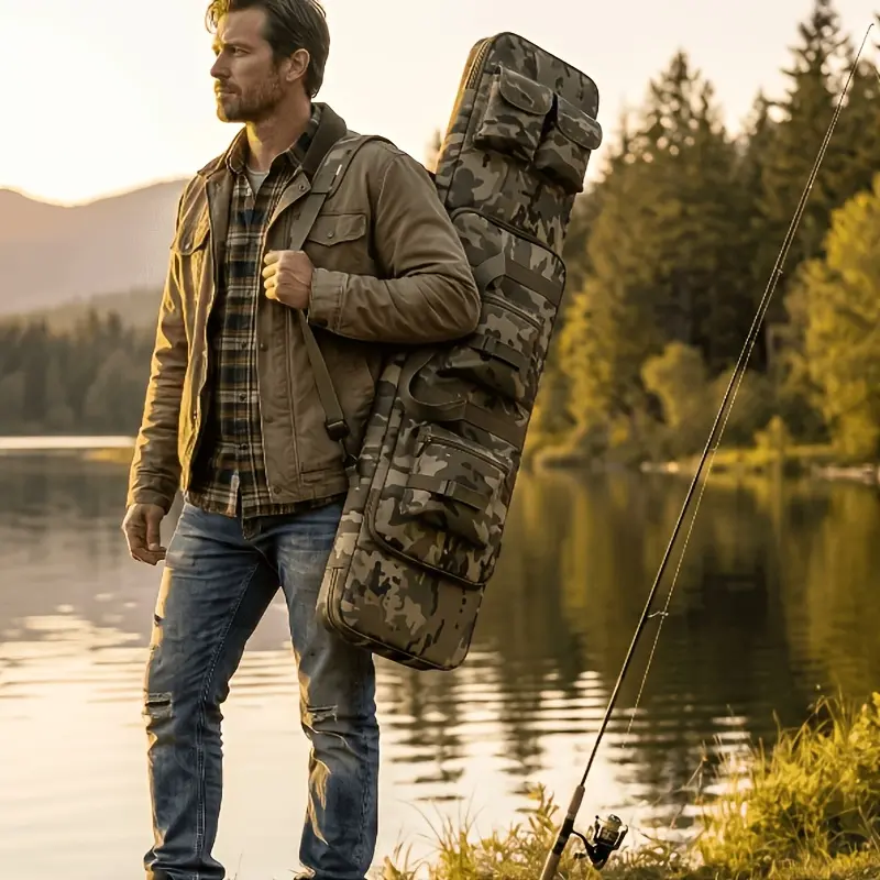 Heavy-Duty Protective Fishing Rod Bag, 37 & 47 Inch Convertible Backpack with Multiple Pockets and Adjustable Shoulder Strap for Outdoor Camping & Travel, Dual-Use Handbag And Backpack