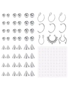 Fake Eyebrow Ring Fake Lip Labret Studs Replacement Balls Spike with 100pcs Sticker Non-Piercing Body Jewelry Fake Skin Piercing Body Piercing Kit