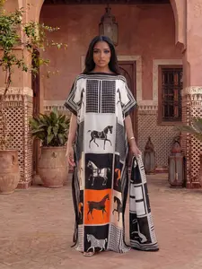 Elegant Women's Shawl Set, Thin Loose Fit Equestrian Design Cape, Long Silk Scarf, Beach Sun Protection, All Seasons