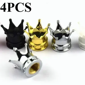 4PCS Car Universal Crown Valve Caps Dustproof Waterproof Wheel Valve Cover Air Car Motorcycle Tyre Rim Cap Car Trim Valve Cap