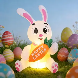 Easter Inflatable Outdoor Decoration Inflatables Bunny with Carrot Blow Up Yard Decorations Built-in LED Lights Home Party Decoration