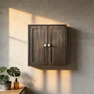 Rustic Wood Wall Mounted Cabinet - Farmhouse 2-Door Hanging Storage Organizer for Bathroom, Kitchen & Living Room