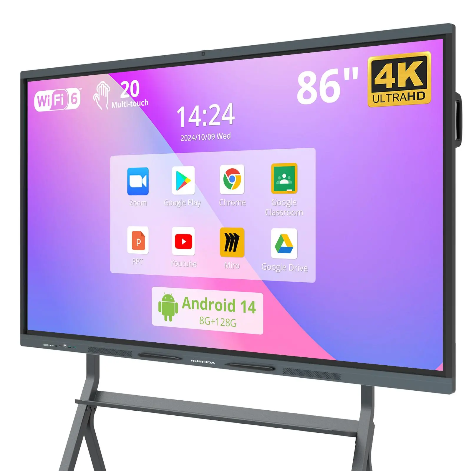 86″ Smart Board, 4K UHD Interactive Whiteboard with Android 14 System and 13MP Camera, All in One Digital Whiteboard for Home, Classroom and Business (Wall Mount Included)