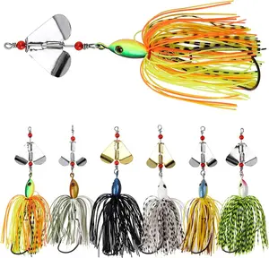 Spinnerbait Fishing Lures Kit Set, 6 count Bass Fishing Buzzbait Multicolor Bass Trout Salmon Metal Spinner Baits Swim Jigs Freshwater Saltwater Fishing