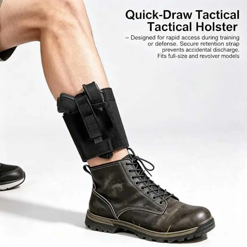Ambidextrous Concealed Carry Ankle Holster - Adjustable Elastic Neoprene Padded with Retention Strap, Magazine Pocket for Sub-Compact to Mid-Size Handguns, Tactical Everyday Backup Gear