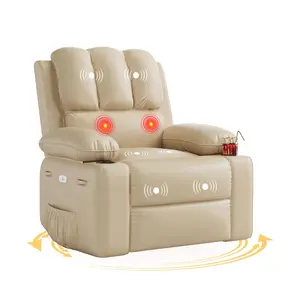 Oversized Electric Recliner Chair with Massage & Heat - 360° Swivel Rocker Power Recliner for Big and Tall, Extra Wide 27" PU Leather Recliner Chair with 1.5X Sponge, Living Room Essential