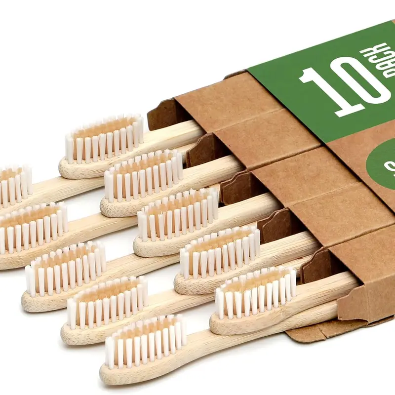 Bamboo Toothbrushes 10 Pack - BPA Free Soft Bristles Toothbrushes, Eco-Friendly, Compostable Natural Wooden Toothbrush