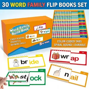 30 Colorful Word Family Flip Books for Early Reading - Phonics, Sight Words & Rhyming. Educational Material for K-12 Students. Interactive Word Building Game for Vocabulary, Spelling Skills. Set includes 30 spiral-bound books with tabs. Perfect for homesc