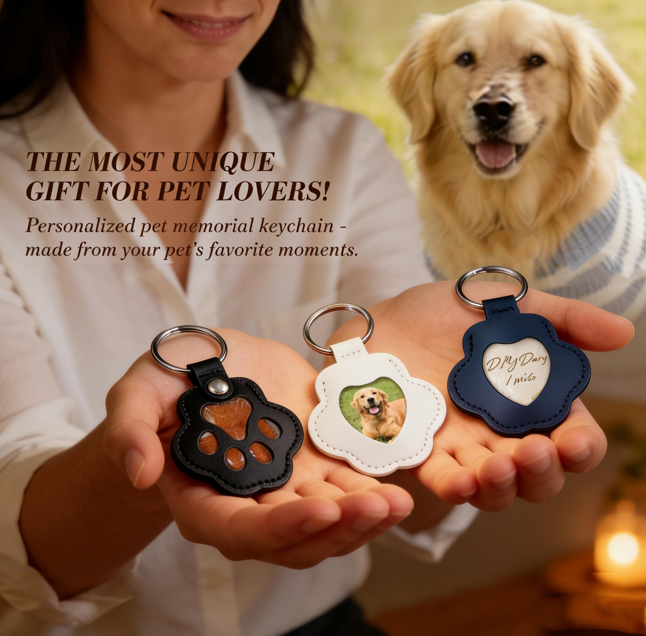 Pet Memorial Keychain Pet Hair, Nails & Photos | Cat & Dog Memory Holder,Dog Fur Storage Keychain, Cute Leather PawKeychain Pet Hair Keepsake Keyring, UniqueMemorial Collection Key chain, Pet Memorial Gifts for Bag Purse Paw Charm Key Holder