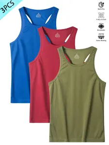 Men's 3pcs Gym Sports Fitness Vest, Athletic Training Apparel, Quick-Dry Breathable Sweat-Wicking, Ideal for Gym Indoor Sports Casual Wear, Fitted Plain Style, Sleeveless Sports Vest, Sports Tank Tops