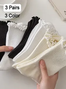 6 Pairs of Ruffle Socks Women, Ruffle Turn-Cuff Casual Cute Girl Ruffle Socks Breathable Cool Ruffle Ankle Socks