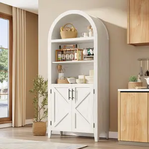 Arched Bookcase Book Shelf with Doors, 5 Tier Tall Display Bookshelf Cabinet with Storage, Industrial Floor Standing Bookshelves Open bookcases for Home Office, Living Room