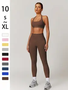 2 Piece Women's Sports Bra and Fitted High Waist Pants, Removable Cups, Quick Dry Comfortable Yoga for Gym and Tennis, Solid Color Sportswear, Workout Running Outfits, Removable Cup Design