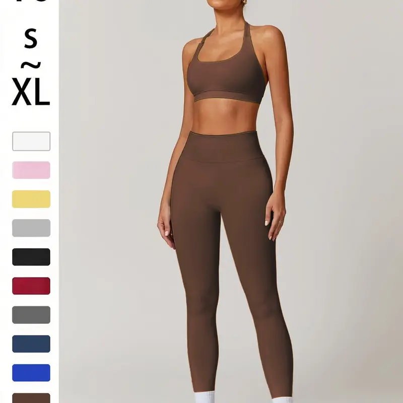 2 Piece Women's Sports Bra and Fitted High Waist Pants, Removable Cups, Quick Dry Comfortable Yoga for Gym and Tennis, Solid Color Sportswear Clothing, Workout Running Outfits, Removable Cup Design, Gym Sports Tight, Women Workout Clothes