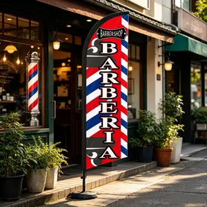 6.5 Ft Feather Flag for Barbershop, Retro Oil Head Salon Banner, Waterproof Polyester, Wind-Resistant, Portable, Ideal for Hair Salon Promotion