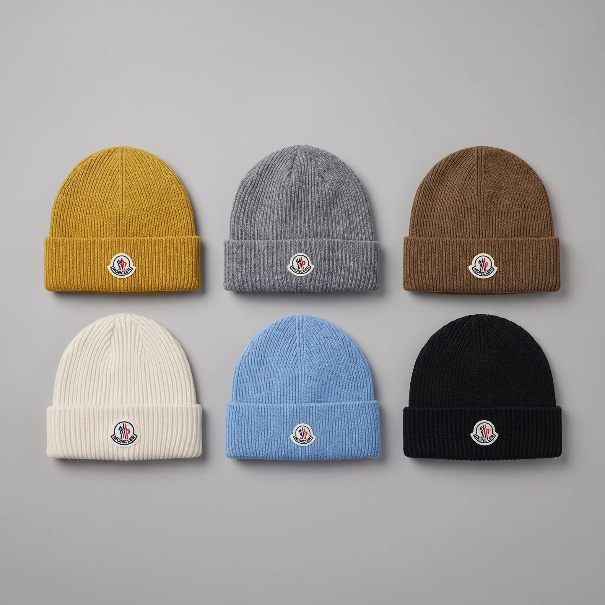Moncler Style Logo Beanie Hat Multi-Color Variant Grid | Cozy Ribbed Knit Winter Skull Caps | Symmetrical Grid Showcase Profile new