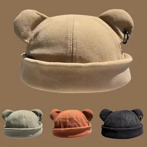 Unisex Cute Cat Ears Solid Color Corduroy Landlord Hat Outdoor Sunscreen Leisure Hat Spring Autumn Travel Tourism Beach Vacation
