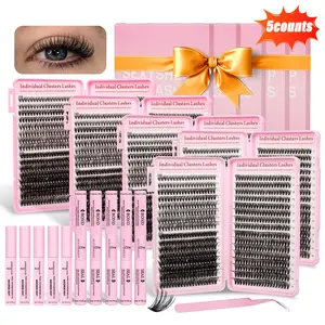 SEXYSHEEP Eyelash Cluster Set Thick D Curl Faux Clusters Lash 5 Boxed Eyelashes DIY Eyelash Extension Suitable for Beginners Eyelash Kit with Bond&Seal&Remove&Eyelash Tweezers, Cosmetic, Individual False Eyelash