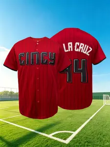 Men's Embroidered Cincy 44 Baseball Jersey Red Striped Casual Sports Shirt, Athletic Top