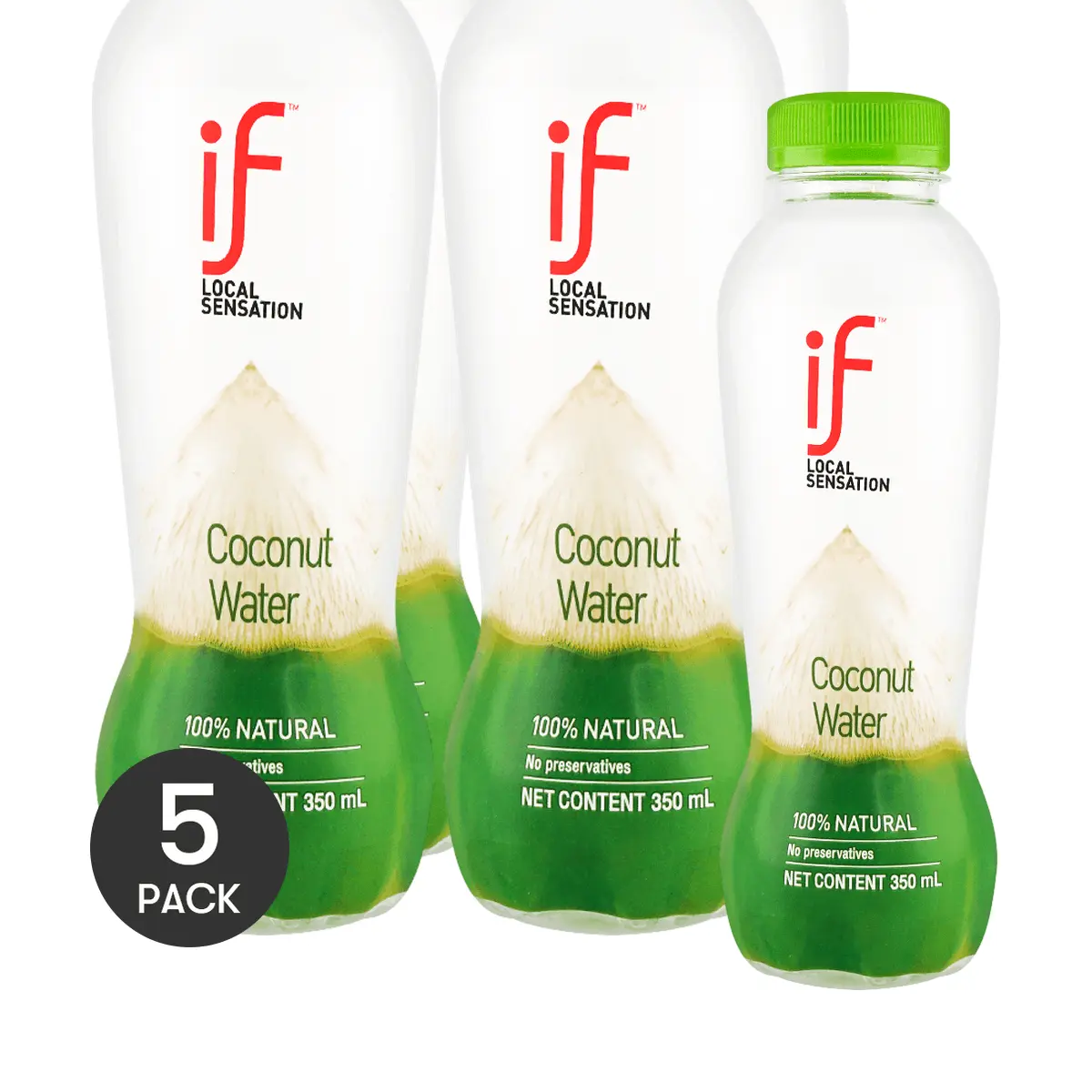 5 Pack IF 100% Pure Coconut Water 11.83 fl oz Each - Natural NFC, 0 Sugar 0 Fat, Thai Young Coconut Juice