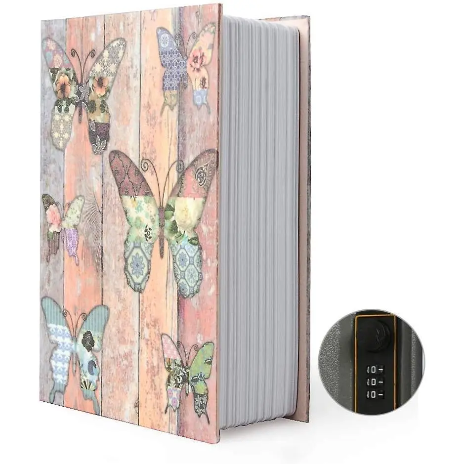 Small Sized Diversion Book Safe Storage Box, Dictionary  Safe Can with  Combination Lock, Diversion Book  Safe (Combination, Butterfly)