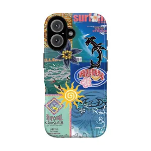 Beach Vibes Surf Phone Case – Y2K Tropical Ocean Collage Cover for iPhone 7–17 Air, Pro, Pro Max & Galaxy S21–S25 Plus Ultra, Vintage Surf Magazine Aesthetic, Wave Sun Shark Design, Summer Coastal Style, Trendy Gift for Women Girls, Hawaiii Beachs