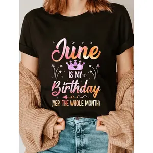 Plus Size June Birthday Celebration TShirt Black Birthday Graphic Tee with Crown Fun Party Outfit for Women and Men AllSeason Casual Machine Washable Daily Wears