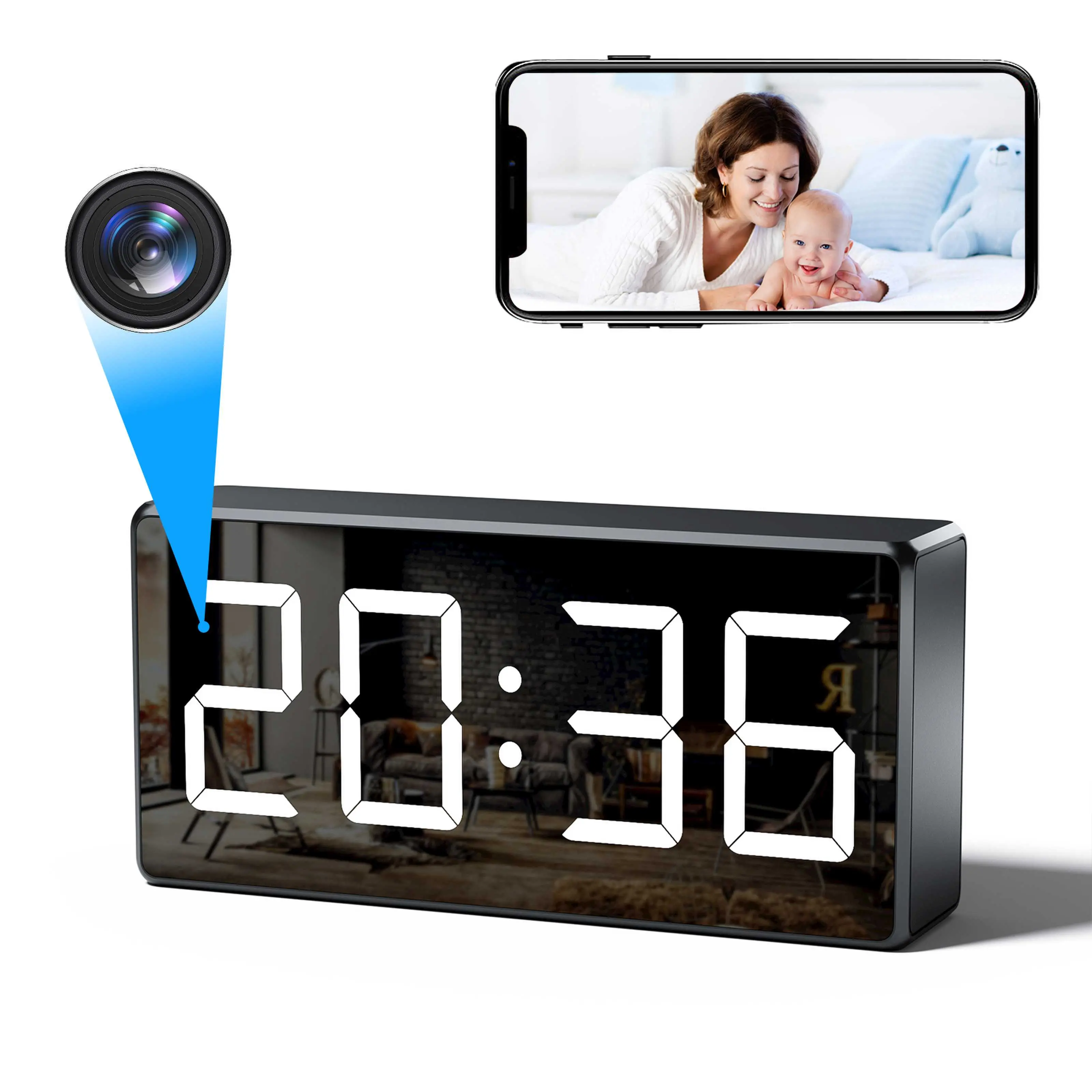 4K Covert Camera Clock - Wi-Fi Security Camera, 166° Wide View/166-Degree Wide-Angle View, Wireless Nanny Recorder, Indoor Home Office Monitor, Night Vision, Motion Detection