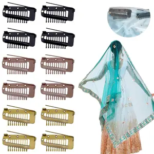 12 count Chunni Clips with Safty Pins,Dupatta Hair Clip Easy to Use with Dupatta, Hijab & Tikka Setting,Multifunction10- Snap Clips for hair extension (multiple colour)