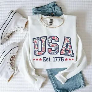 USA Est.1776 Sweatshirt/Hoodie/T-Shirt, Floral Patriotic USA Hoodie, 4th of July American Pride Tee for Women and Men