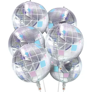 6 count Iridescent Disco Ball Balloons, Huge Shiny Disco  Foil Balloons for Birthday, Bachelorette Decorations, Valentine's Day Party, 70s Theme Disco Party Decorations Supplies