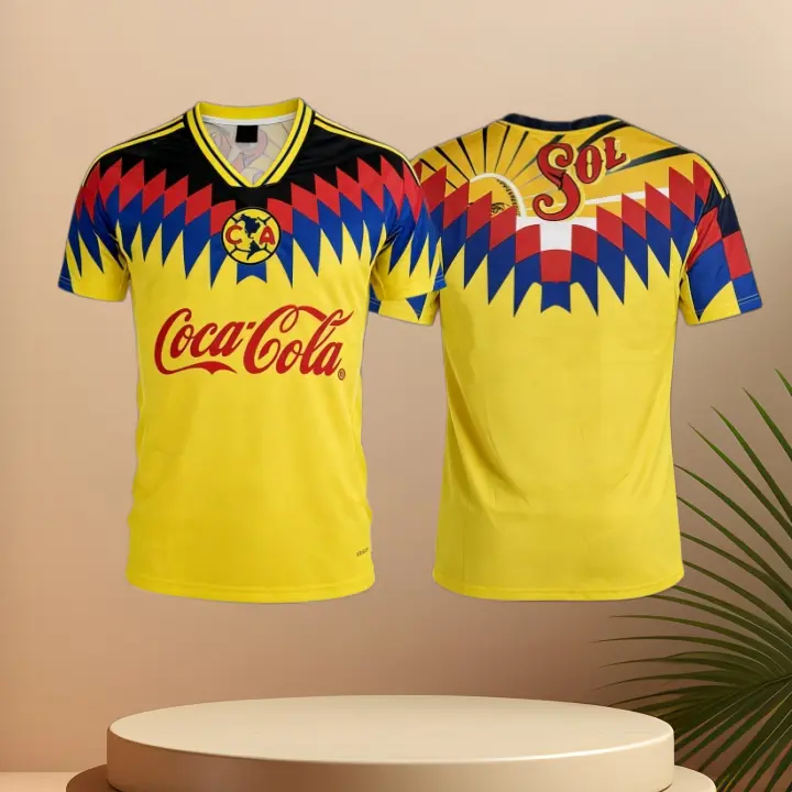 95 96 Mexico LIGA MX Club America Home Yellow Short Sleeve Soccer Jersey Fans Version Breathable
