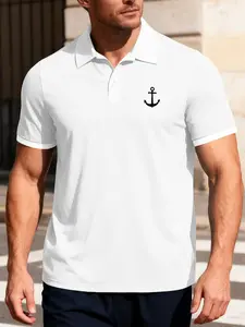Men's printed regular fit jacquard Knit polo shirt, summer casual short sleeve button-up short sleeve top, daily wear, outdoor recreation, outdoor fashion men's clothing, men's top, Fitted