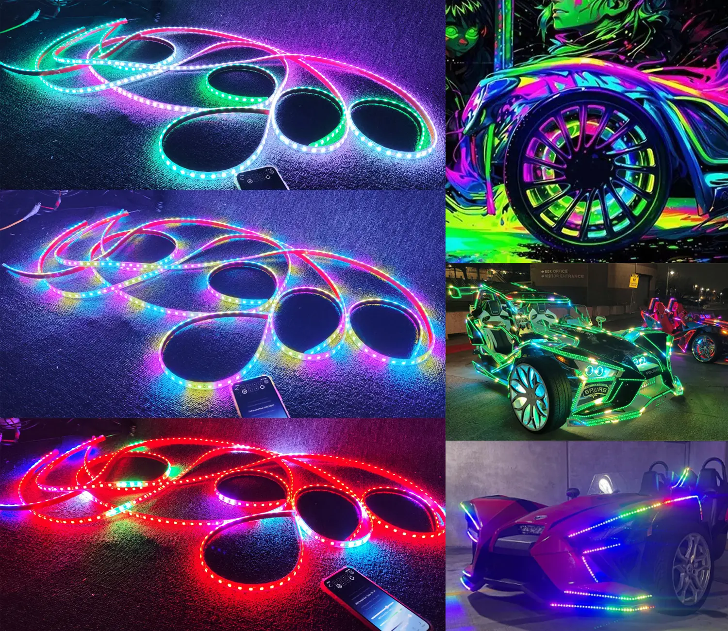 YDZWAVUI 8PCS Bright Single Row IP68 RGB Dream Color Chasing Light Strips, 5FT/1.4M 12V DC Car Decoration Lights, Bluetooth App + Remote Control Underglow for Cars, Trucks, Slingshots