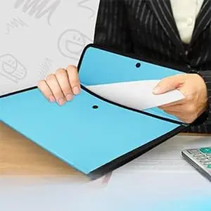 Square Flap Document Holder Blue A4 Letter Size Expanding File Folder with Reusable Filling Envelopes Snap Closure Wallet File Pouch in Pink Purple Green Red Grey 1 Pc
