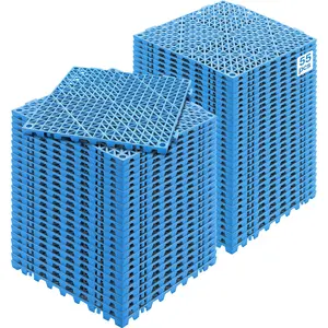 fathersdaygift VEVOR Interlocking Tile 55PCS Blue, Drainage Tiles 12x 12 Splicing, Soft PVC Interlocking Drainage Floor Tiles, Non-Slip Drainage Holes for Restroom, Bathroom, Kitchen, Pool, Wet Areas, Blue