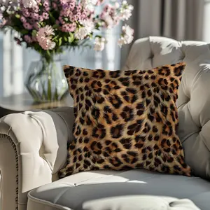 Leopard Print Cushion Covers 2 Pieces Soft Short Plush Double Sided Square Pillow Covers for Living Room Bedroom Home Decor Sofa Car All Seasons