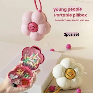 Dopamine Flower Two-In-One Medicine Pill Mini Storage Box, Portable Compartmentalized Drug Case, Sealed Moisture-Proof Dustproof Odor-Resistant Multifunctional Travel Medication Jewelry Organizer