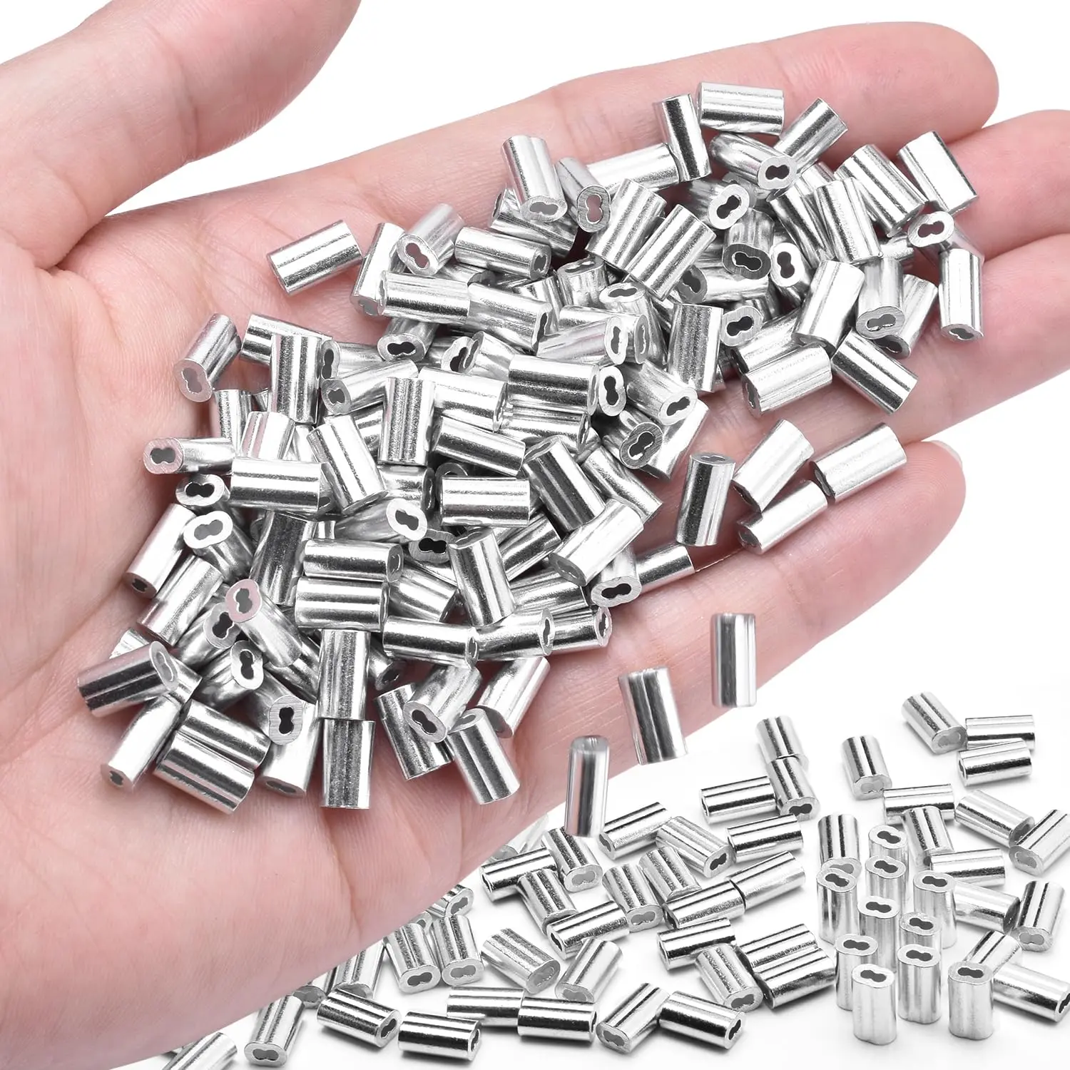 250Pcs 1/16"Cable Crimp Sleeves, Aluminum Wire Rope Crimping Loop Sleeve. Cable Ferrules for Cable and Wire Rope Crimp Double Barrel Crimp Sleeves (M1.5-1/16")