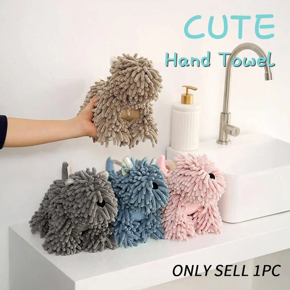 Chenille Hand Towel - Cute Cartoon Dog Plush Fuzzy Ball Hand Towel, Super Absorbent Hanging Kitchen & Bathroom Towels, Soft Hand Drying Puff for Bath, Washstand, Decorative Hand Towels For Bathroom, Hangable
